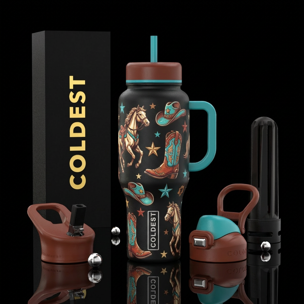Cowgirl horses boots cowboy hat stars water bottle design