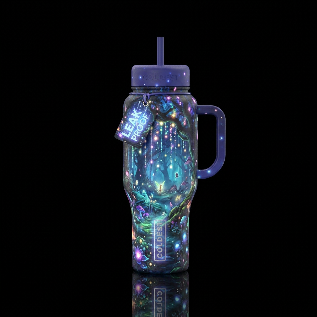 Fairy fantasy night scene magical forest water bottle design