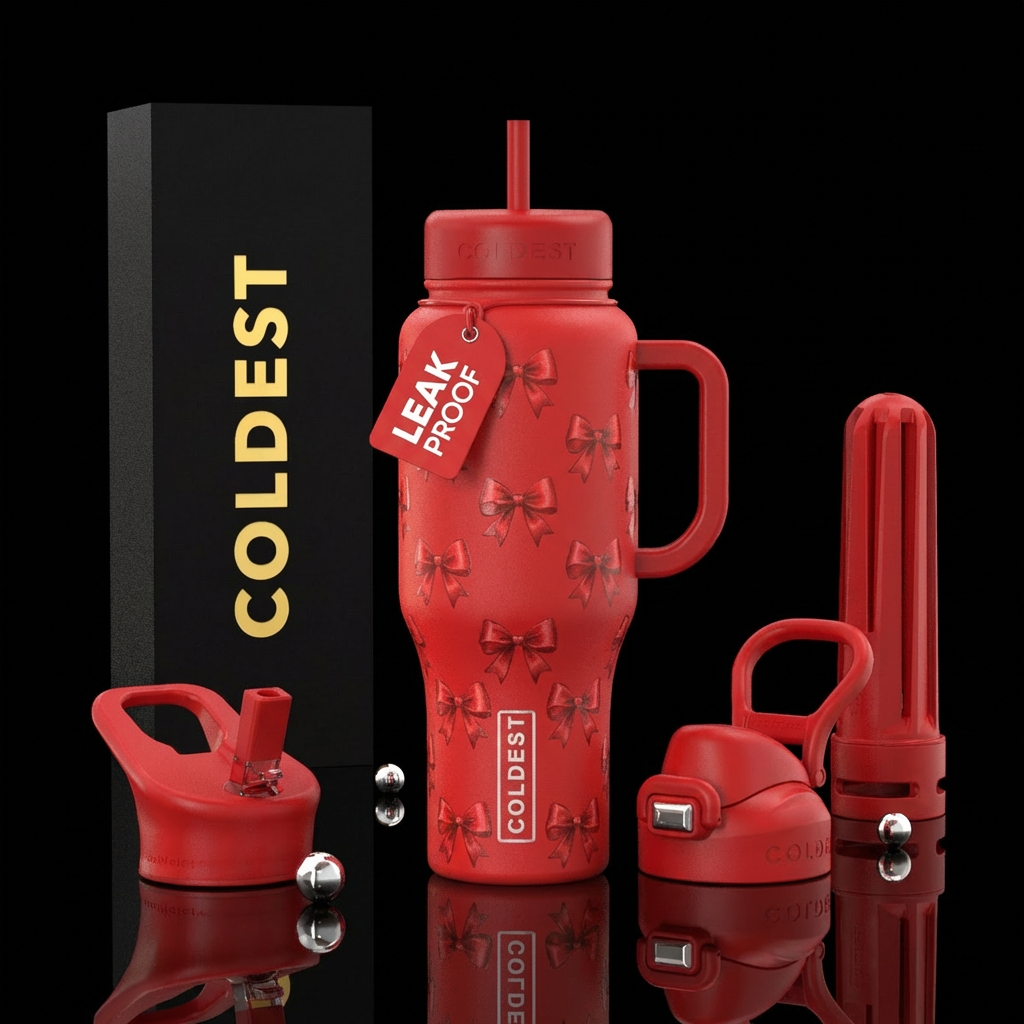 Red bows water bottle design