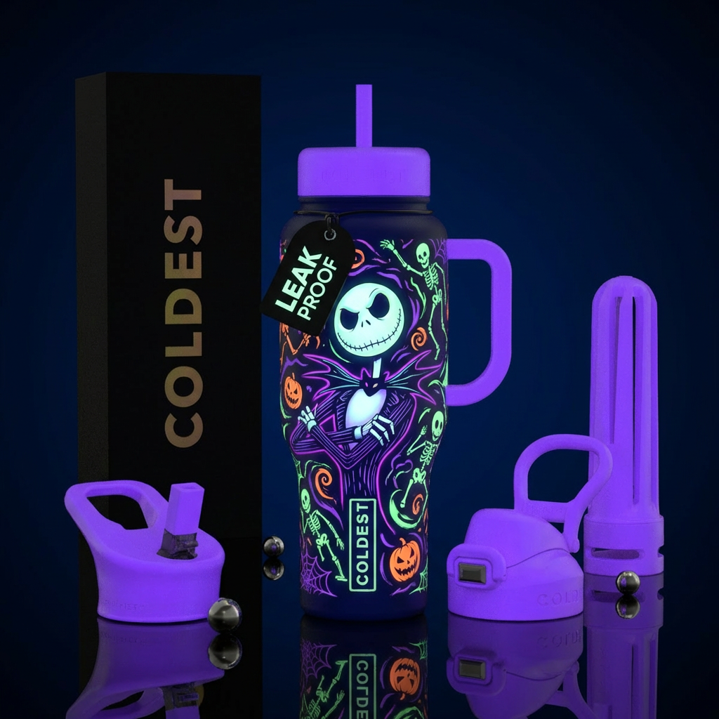 Jack skellington, glow in the dark water bottle design
