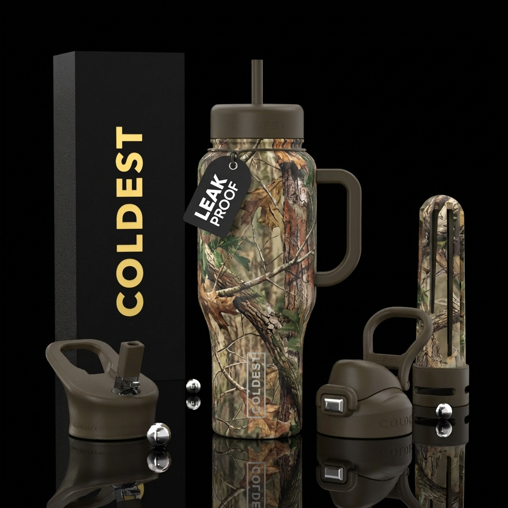 Real tree camo camouflage water bottle design