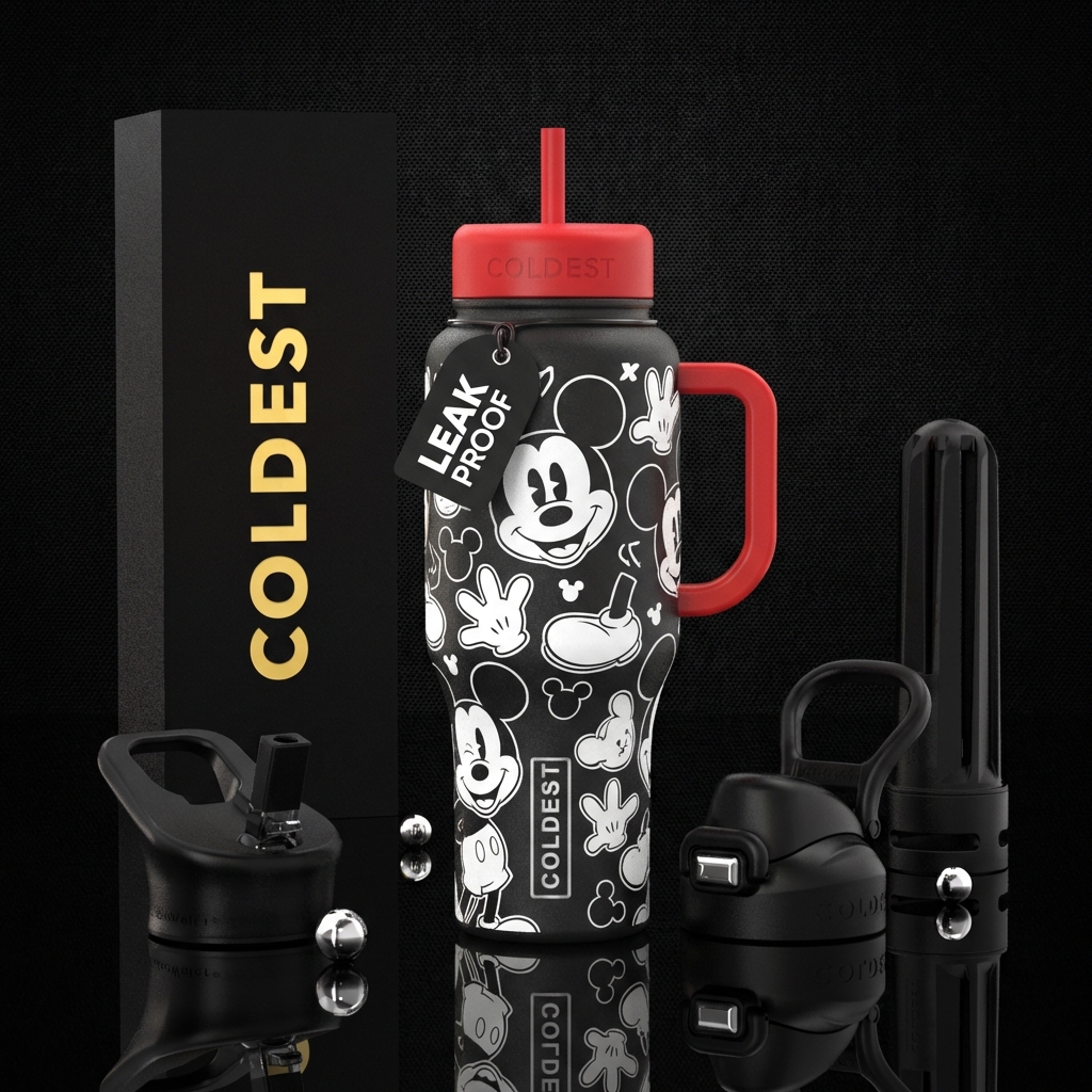 Mickey mouse, black and white vibrant water bottle design