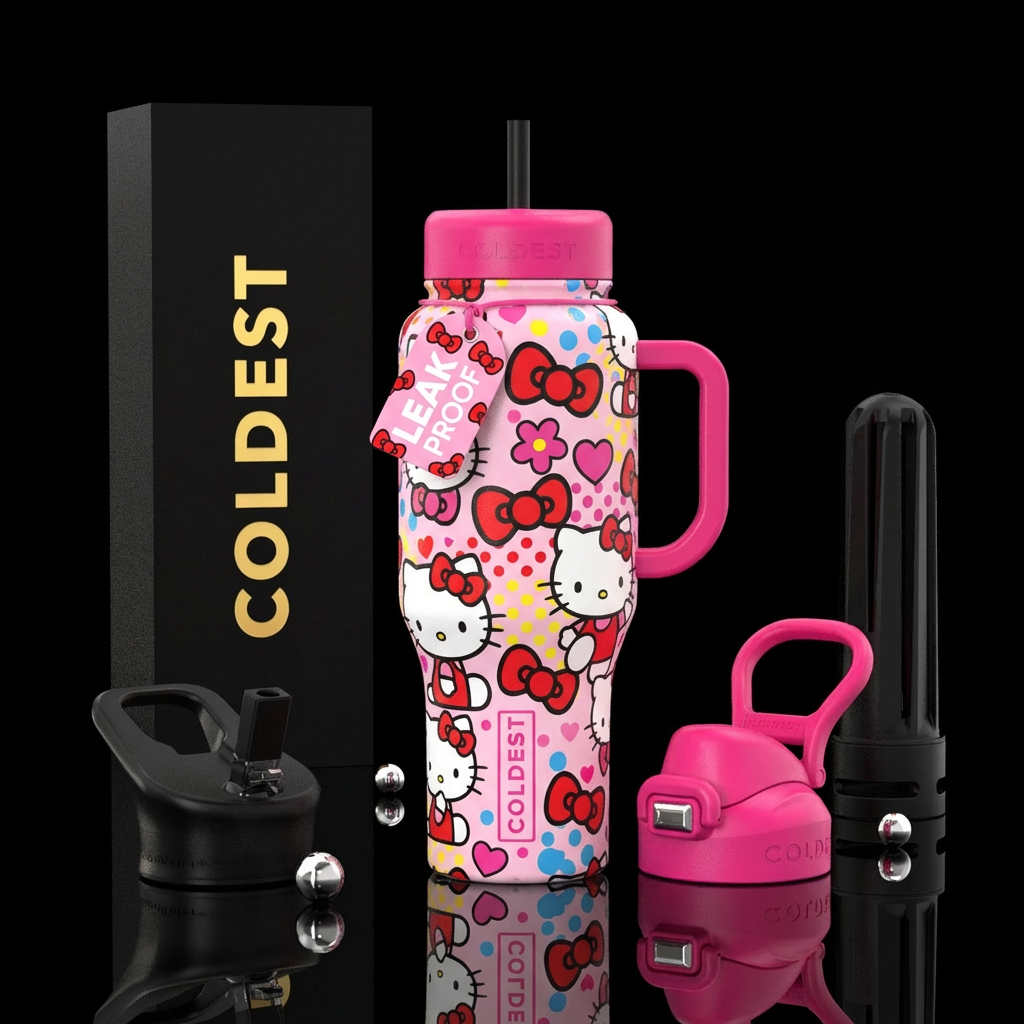 Hello kitty, bows, bright, vibrant water bottle design