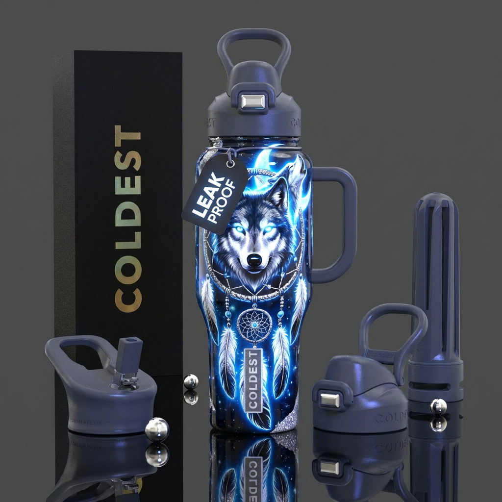 Gray, dark blue, bold, vivid, white, black, sparkl... water bottle design