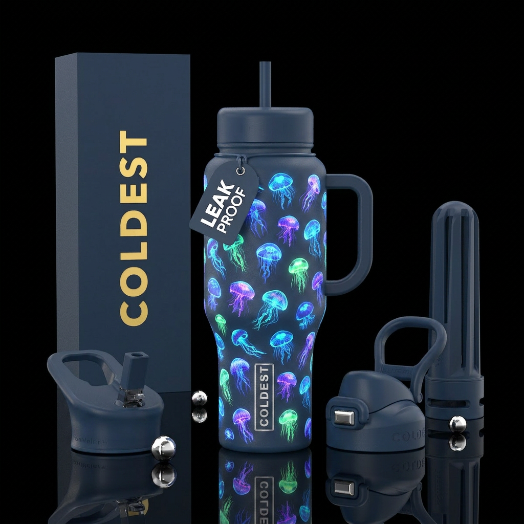Dark Slate blue with matching lids and handle with... water bottle design