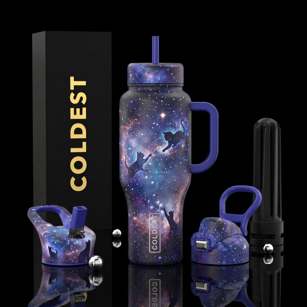 Galaxy cats water bottle design