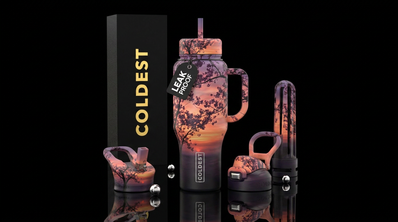Cherry blossom trees with sunset, Japanese aesthet... water bottle design