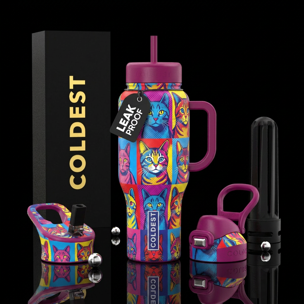 Cats pop art water bottle design