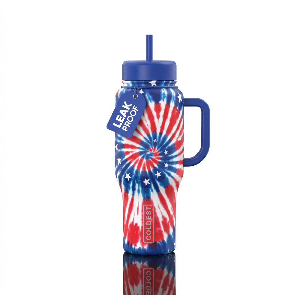 create me a tie-dyed American bottle water bottle design