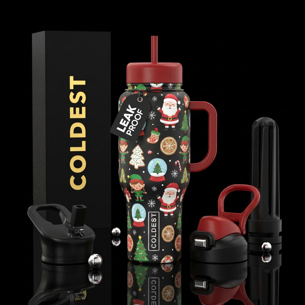 create me the cutest Christmas bottle ever with el... water bottle design
