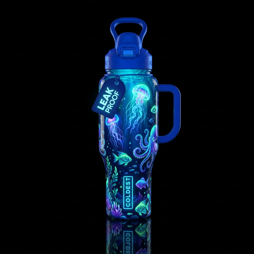 designed me a glow in the dark sea creature, water... water bottle design