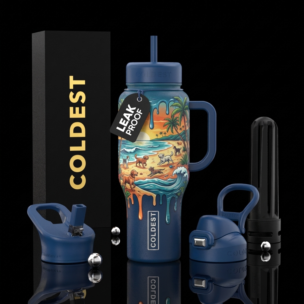 dripping, dog beach water bottle design