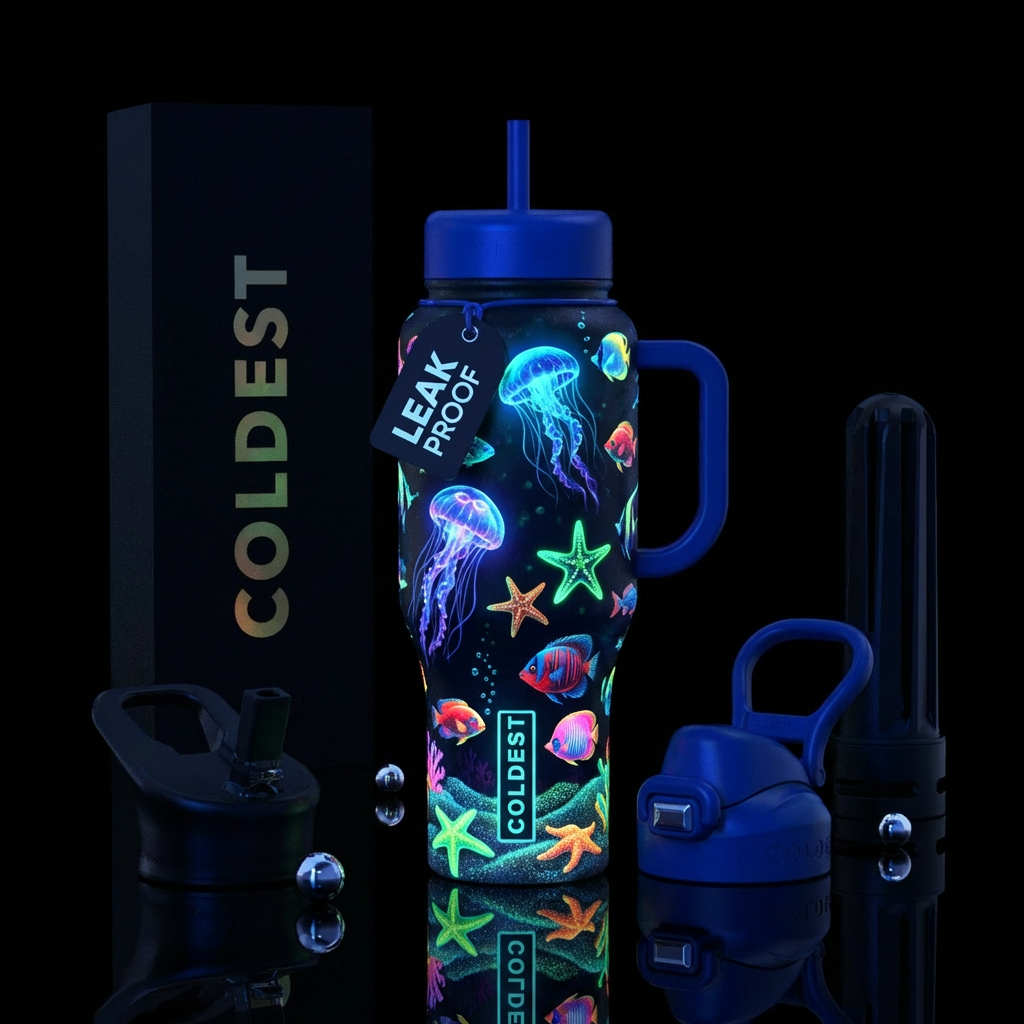 generate me a glow in the dark bottle with jellyfi... water bottle design