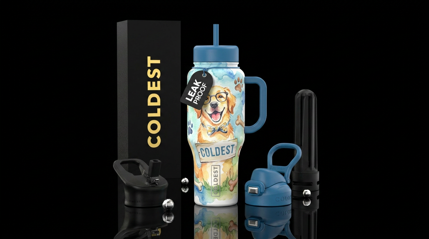 funny, watercolor, painted, dog water bottle design