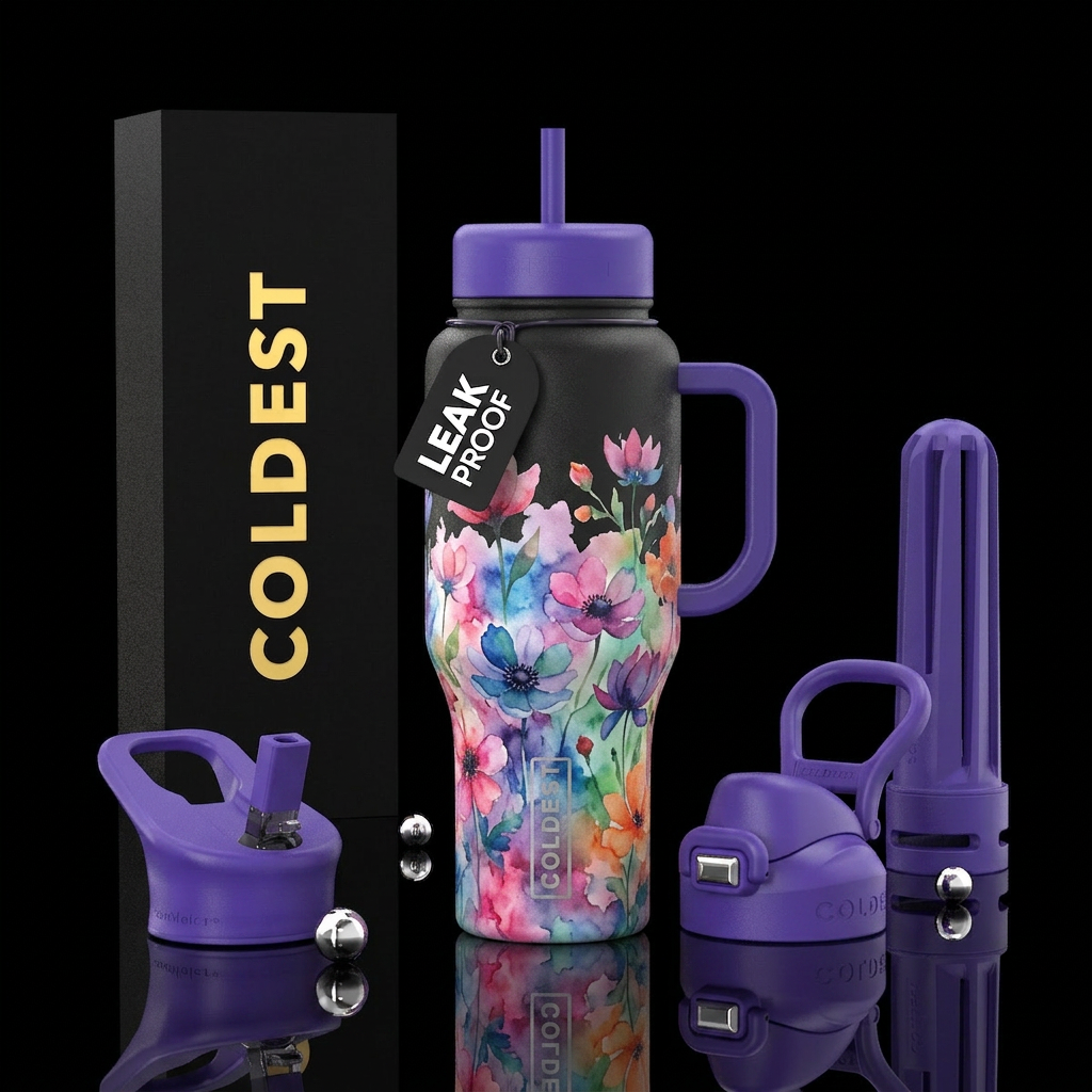 dip dye watercolor flowers water bottle design