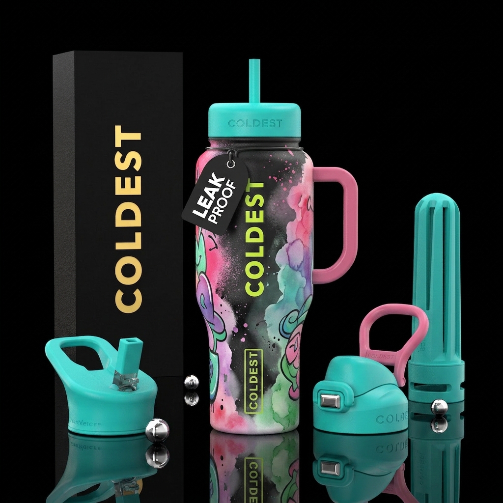 artistic, , spray painted, cartoon, watercolor water bottle design