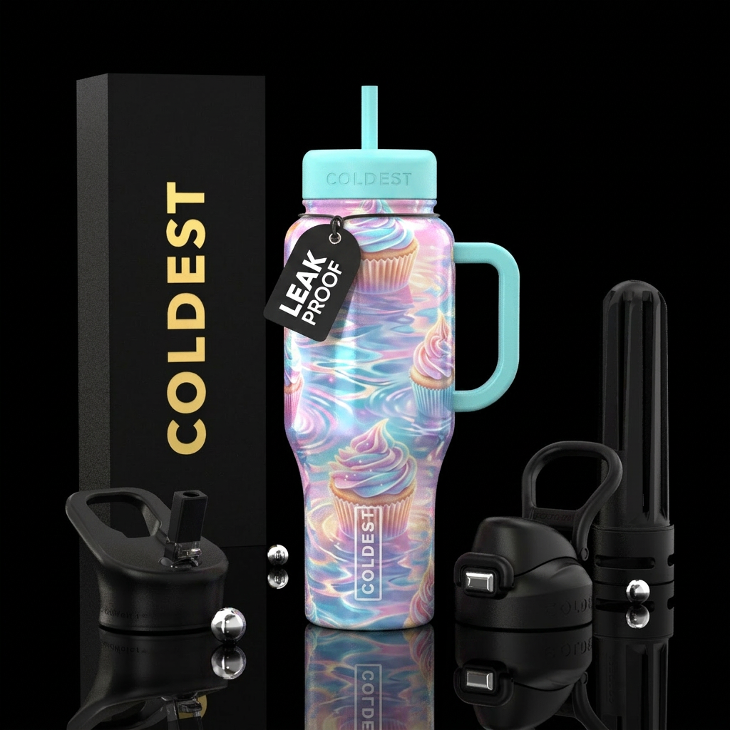 cupcake glowy, calm waters water bottle design
