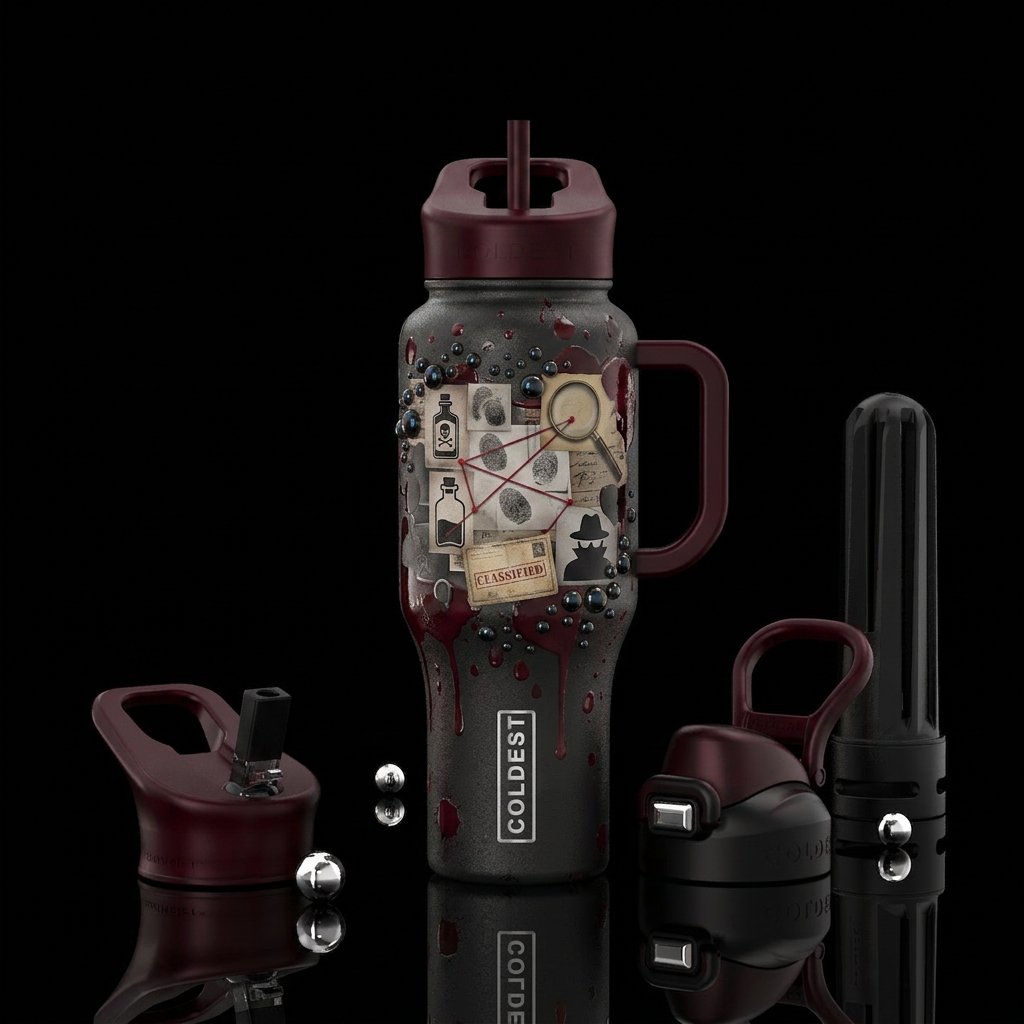 True crime coldies water bottle design