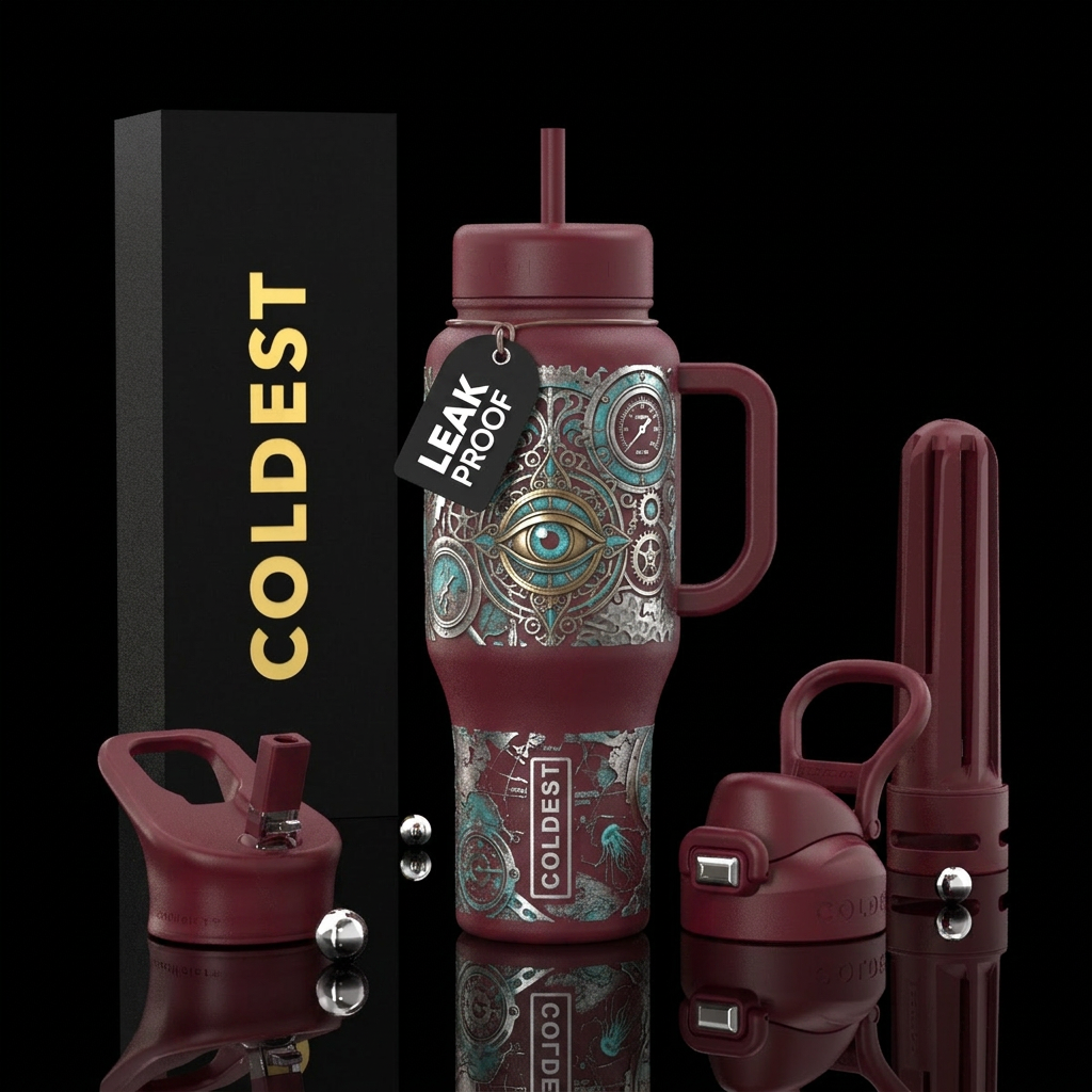 grunge, clockpunk, deep ocean, silver, turquoise, ... water bottle design