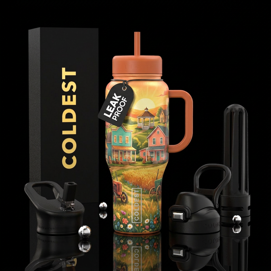 Small town summer water bottle design