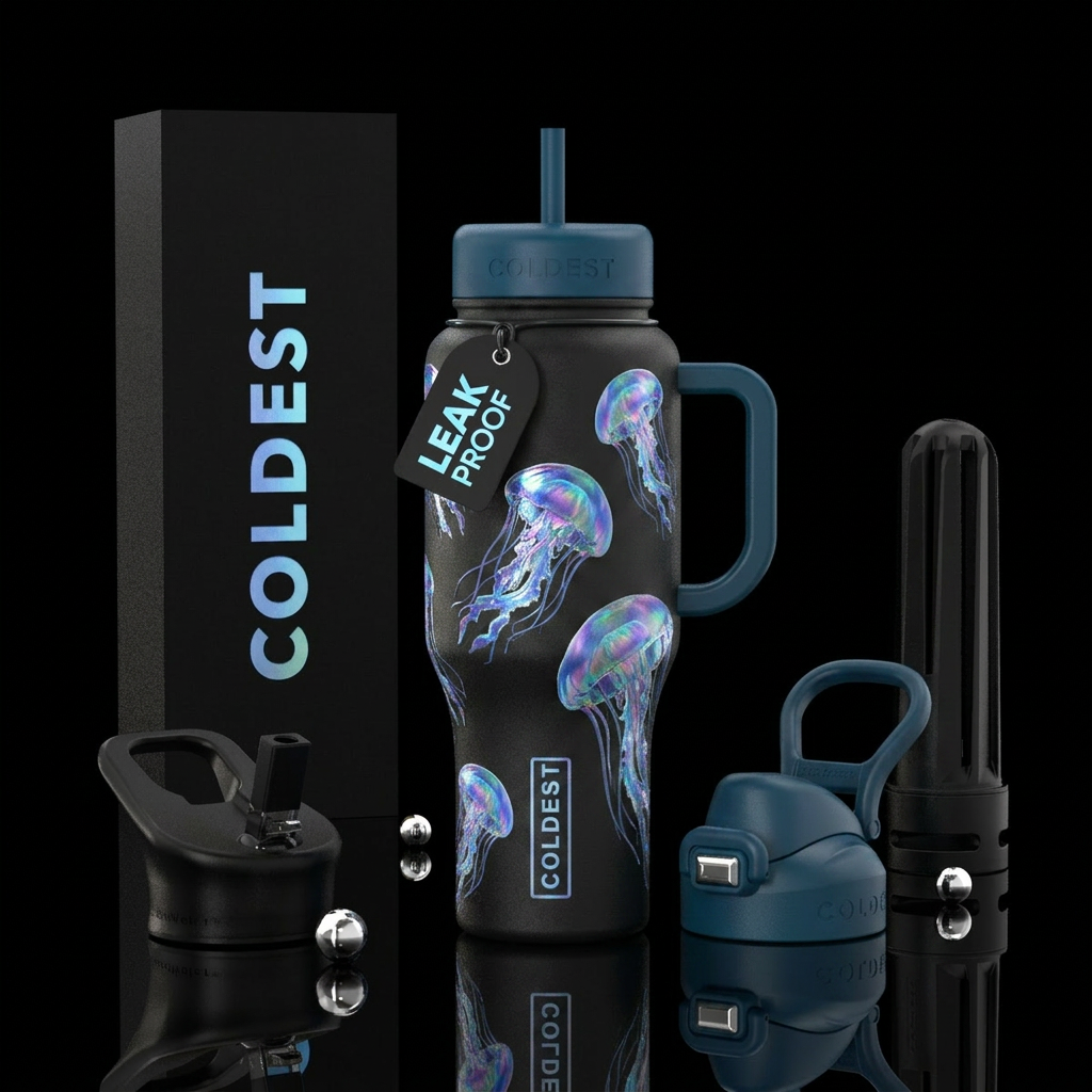 Iridescent jellyfish water bottle design