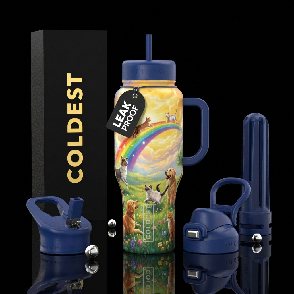 Dog’s, Cat’s, meadow, bridge, heavenly water bottle design