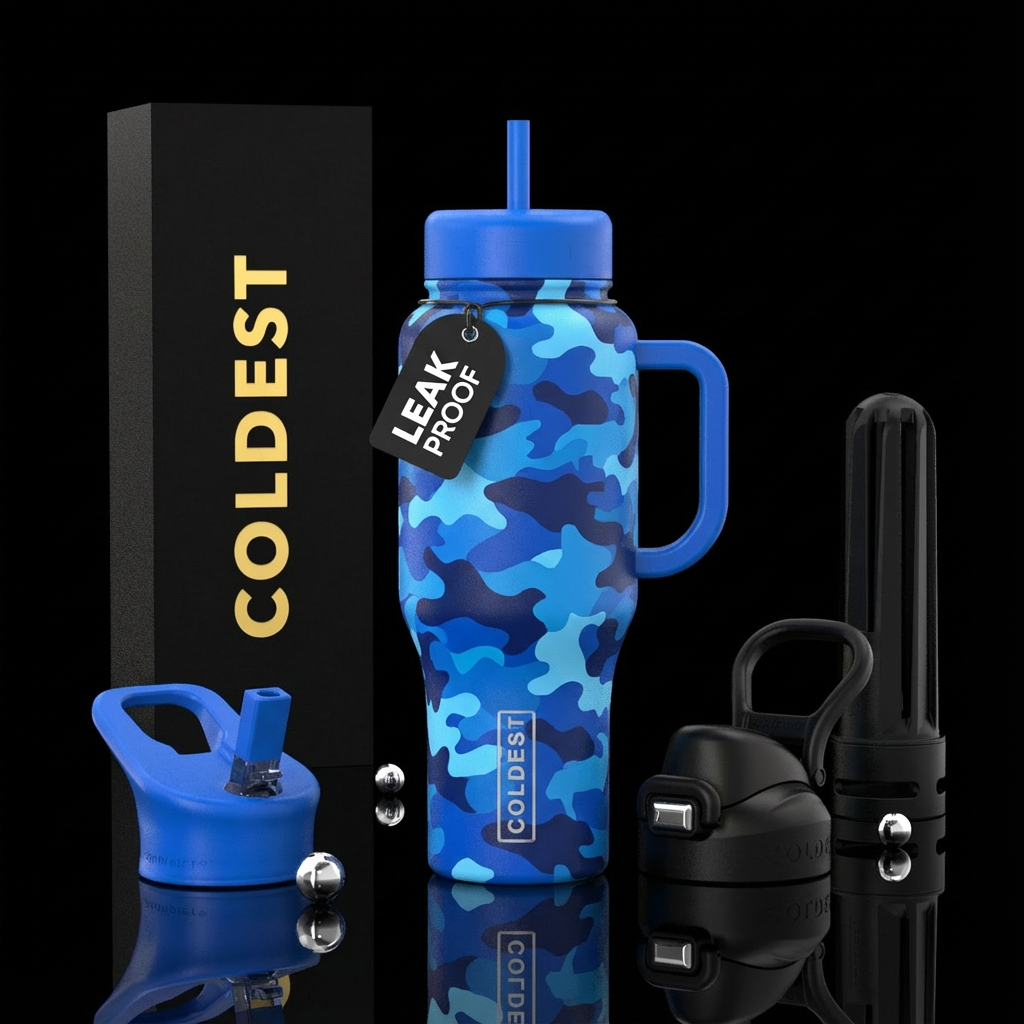 Blue Camouflage water bottle design