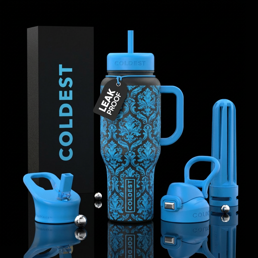 Blue Cameo texture water bottle design