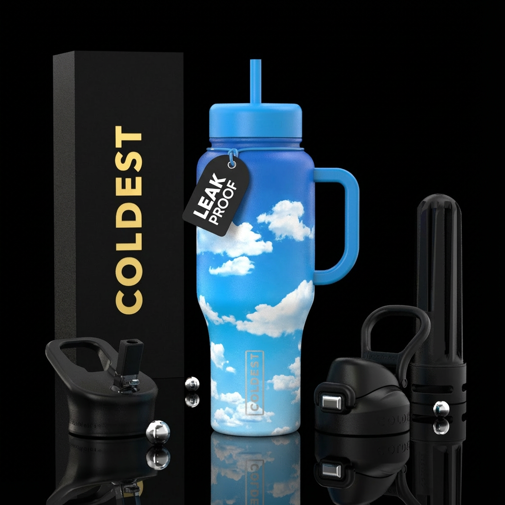 Blue Skys, clouds water bottle design