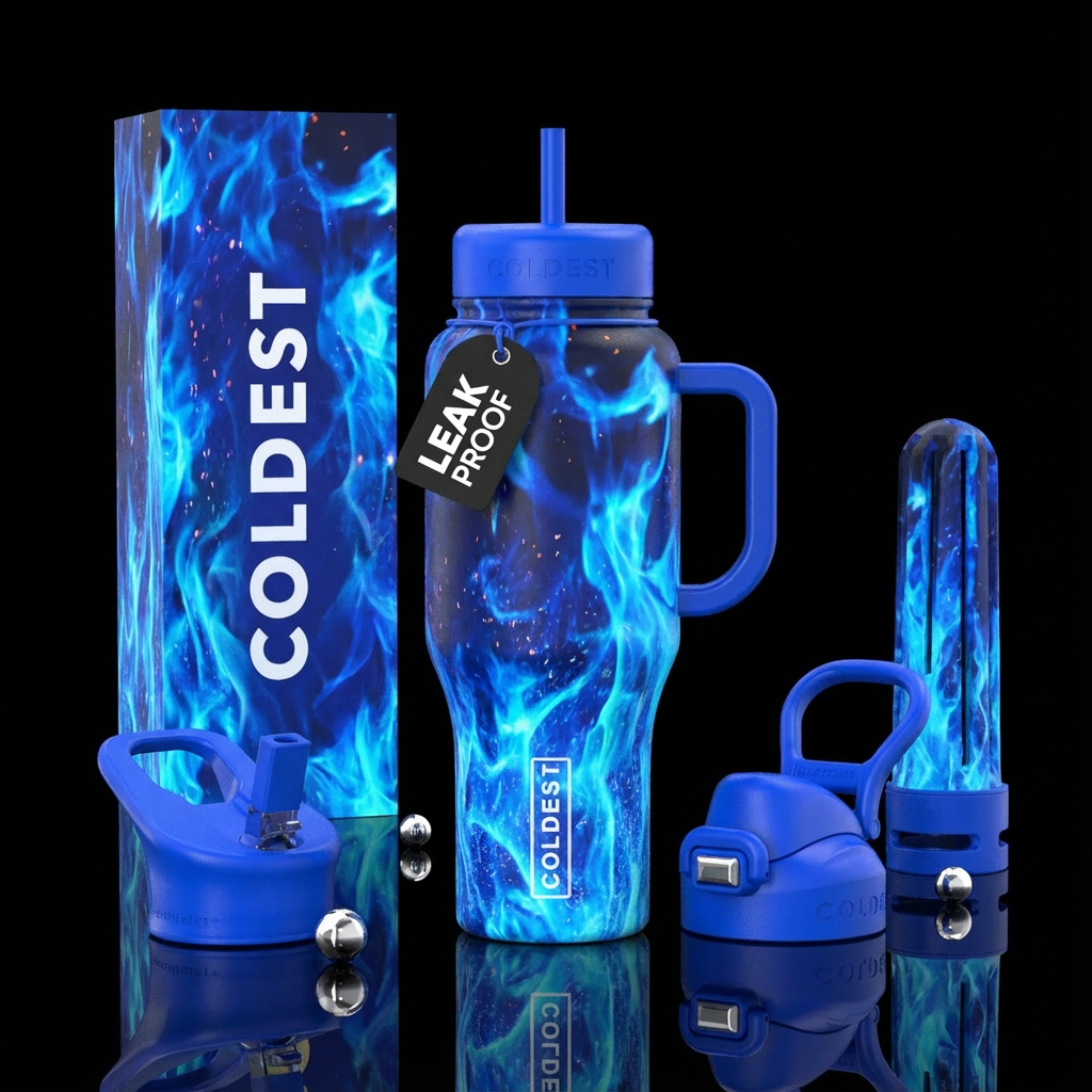 Firery Blue water bottle design