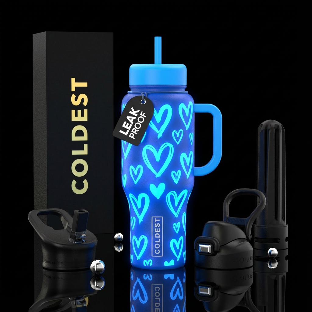 Blue Hearts, glowie water bottle design