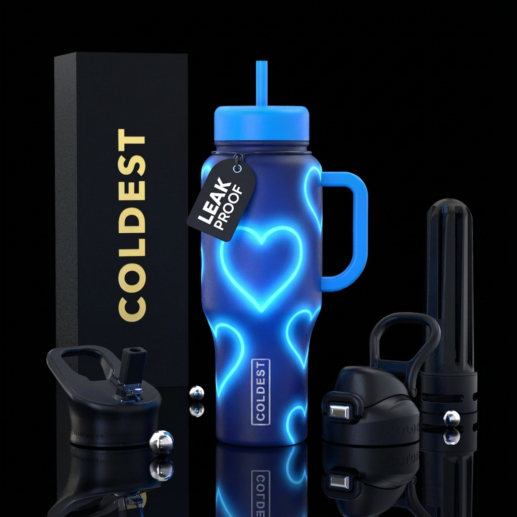Blue Hearts, glowie water bottle design