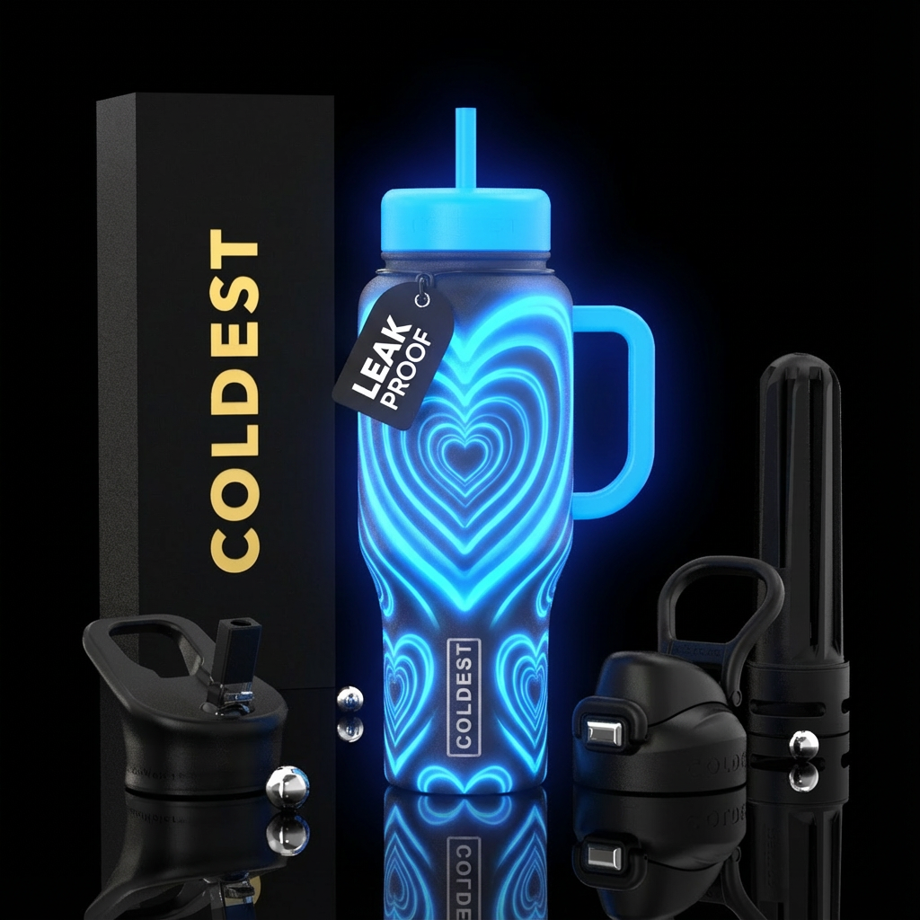 Blue Hearts, glowie water bottle design