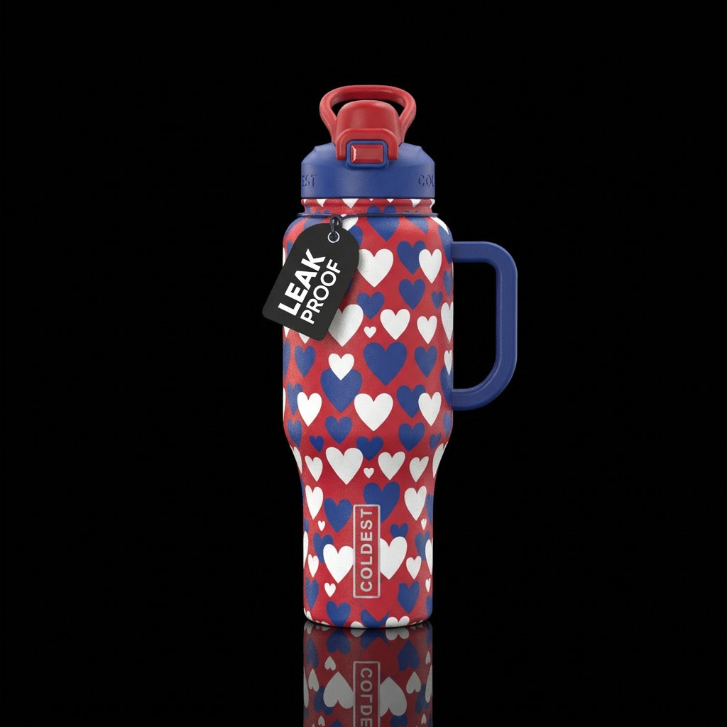 Patriotic Red, White, & Blue Hearts water bottle design