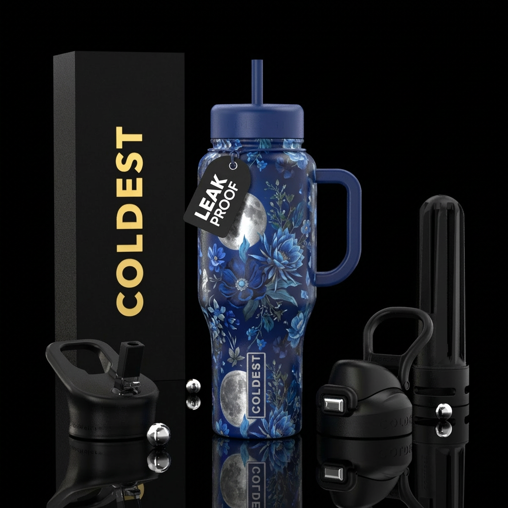 Blue Moon Floral water bottle design