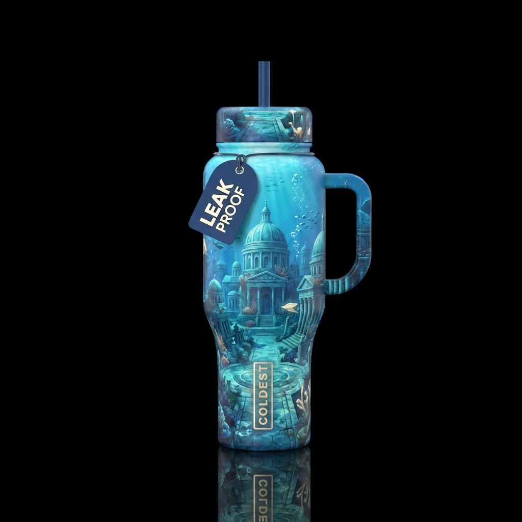 Blue Oasis, underwater city, underwater city, unde... water bottle design