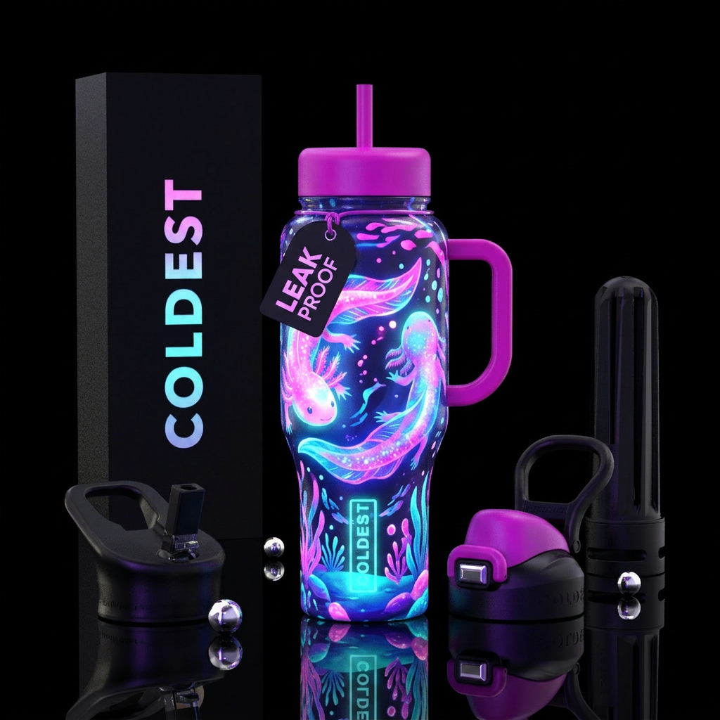 Axolotl glowie water bottle design