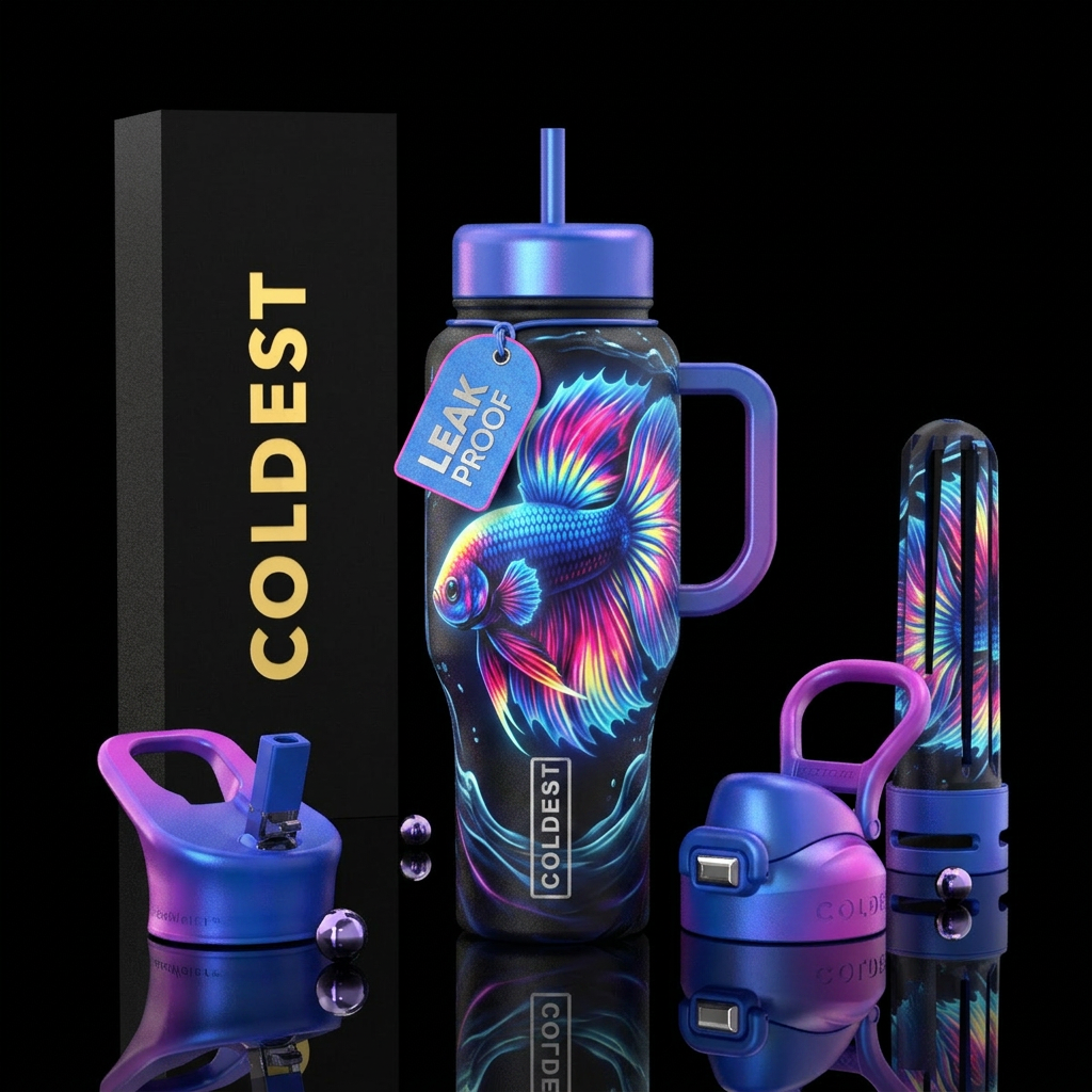 Glowie betta fish water bottle design