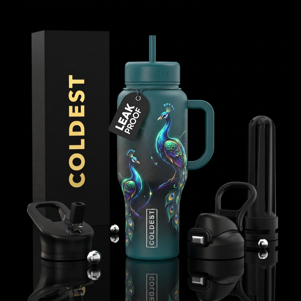Glowie peacocks water bottle design