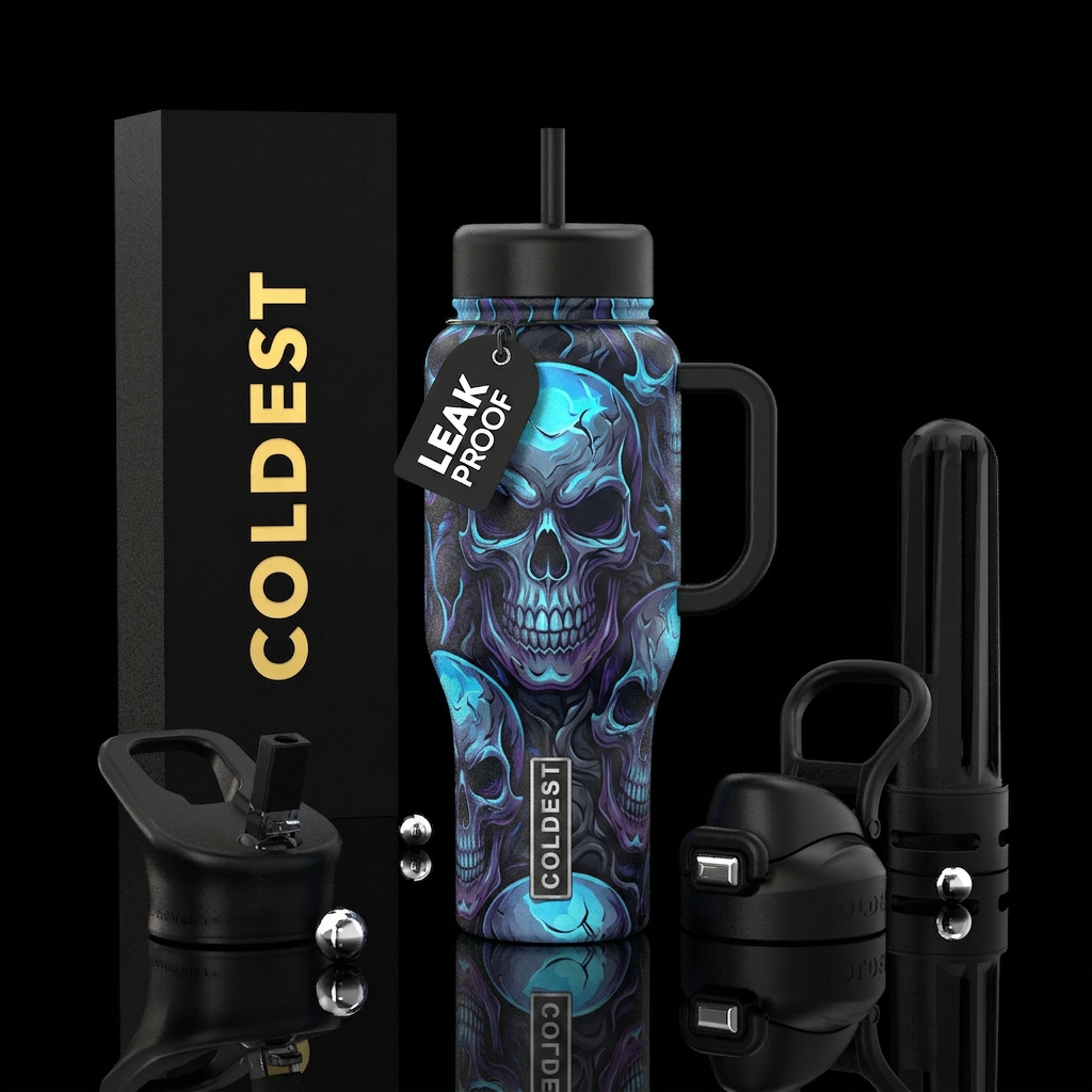 Stormy skulls water bottle design