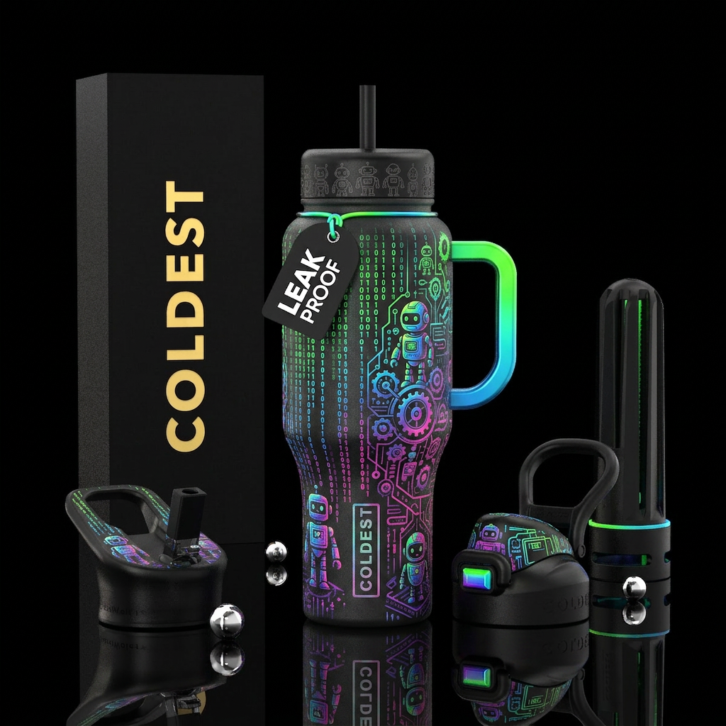 Robots in matrix water bottle design
