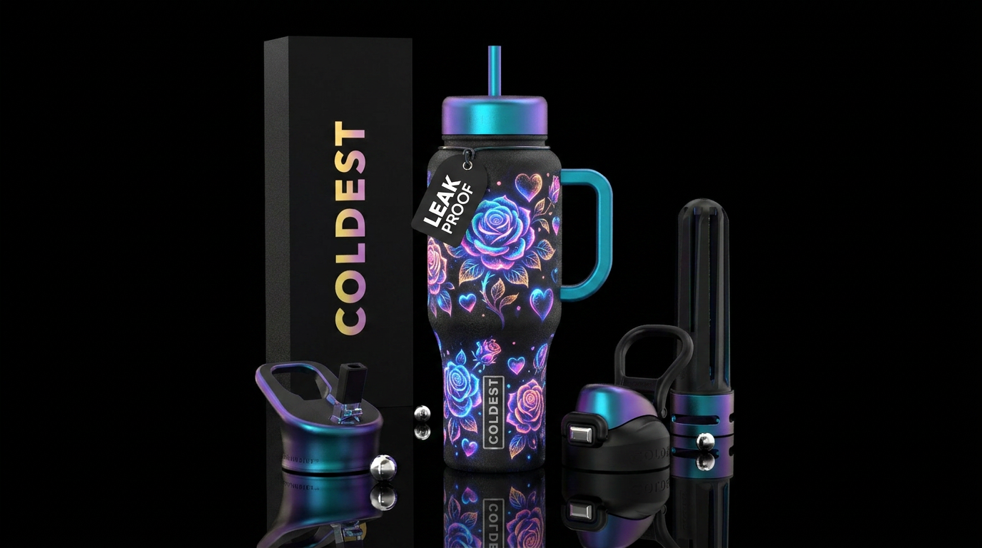 Glowie roses and hearts water bottle design