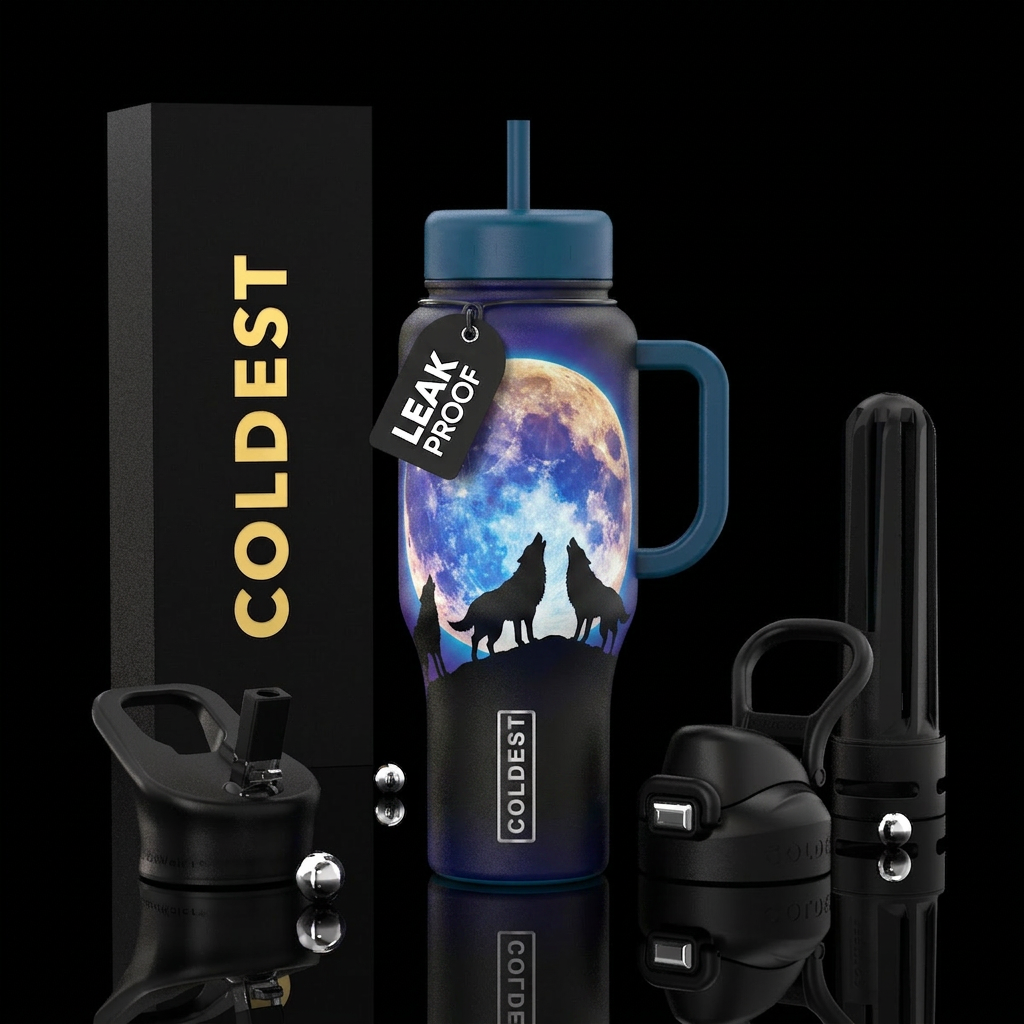 Wolfpack and full moon water bottle design