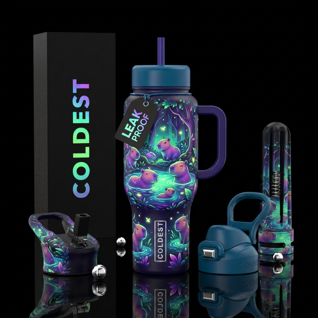 Glowie capybara water bottle design