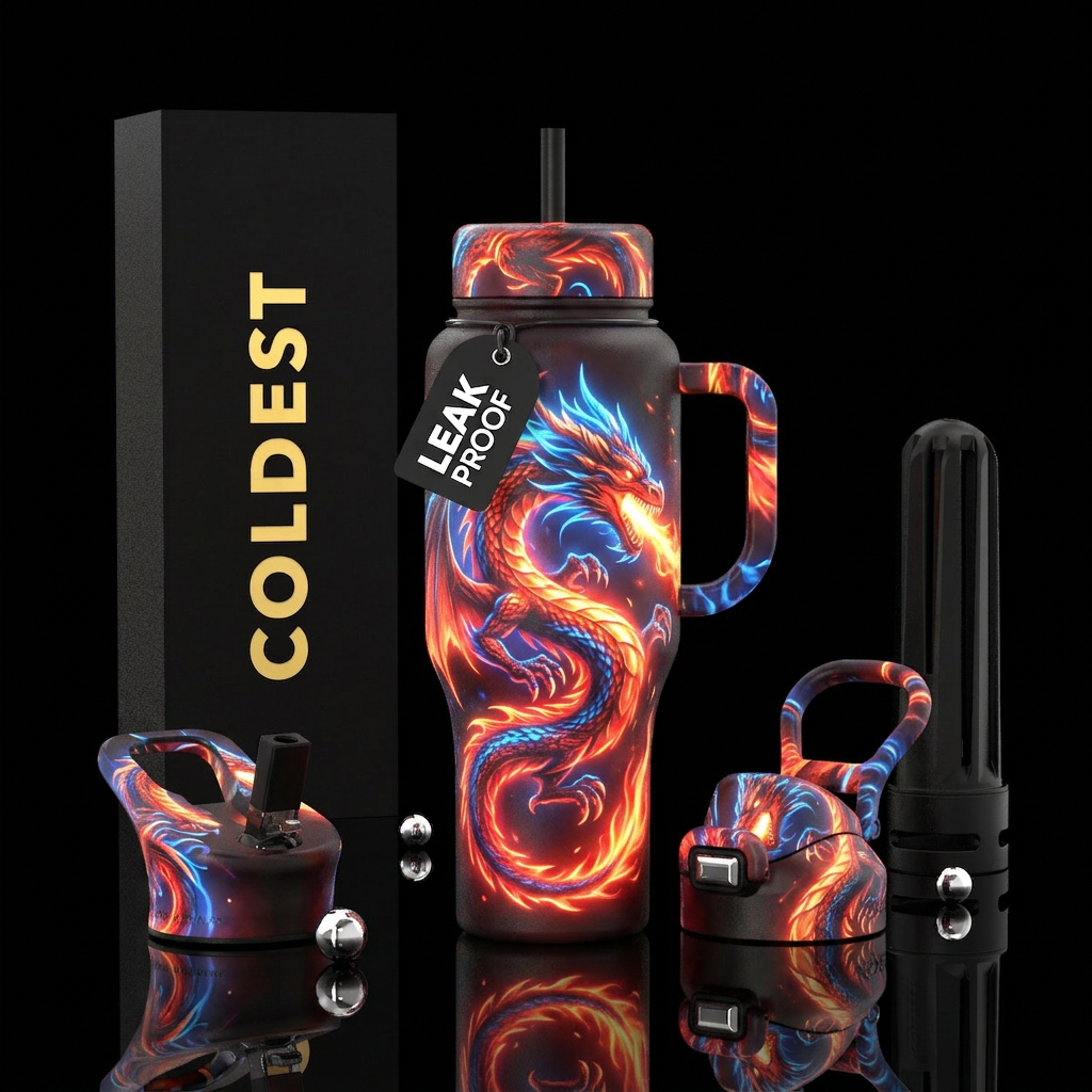 Glowie fire breathing dragon water bottle design