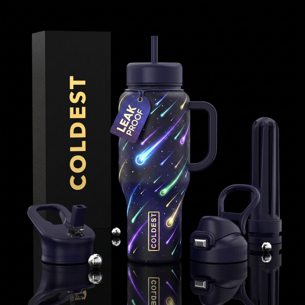 Glowie meteor shower water bottle design