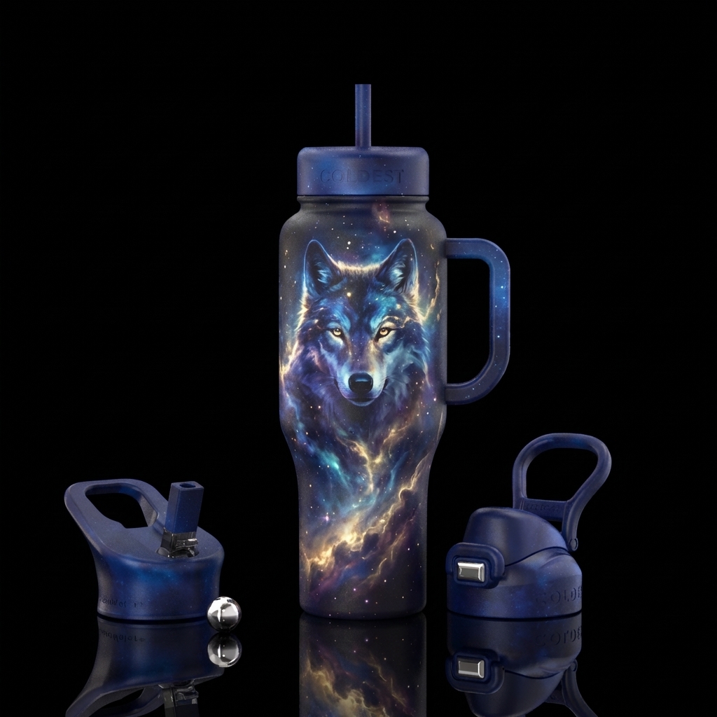 majestic wolf water bottle design