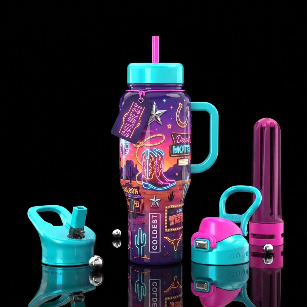 Neon Rodeo water bottle design