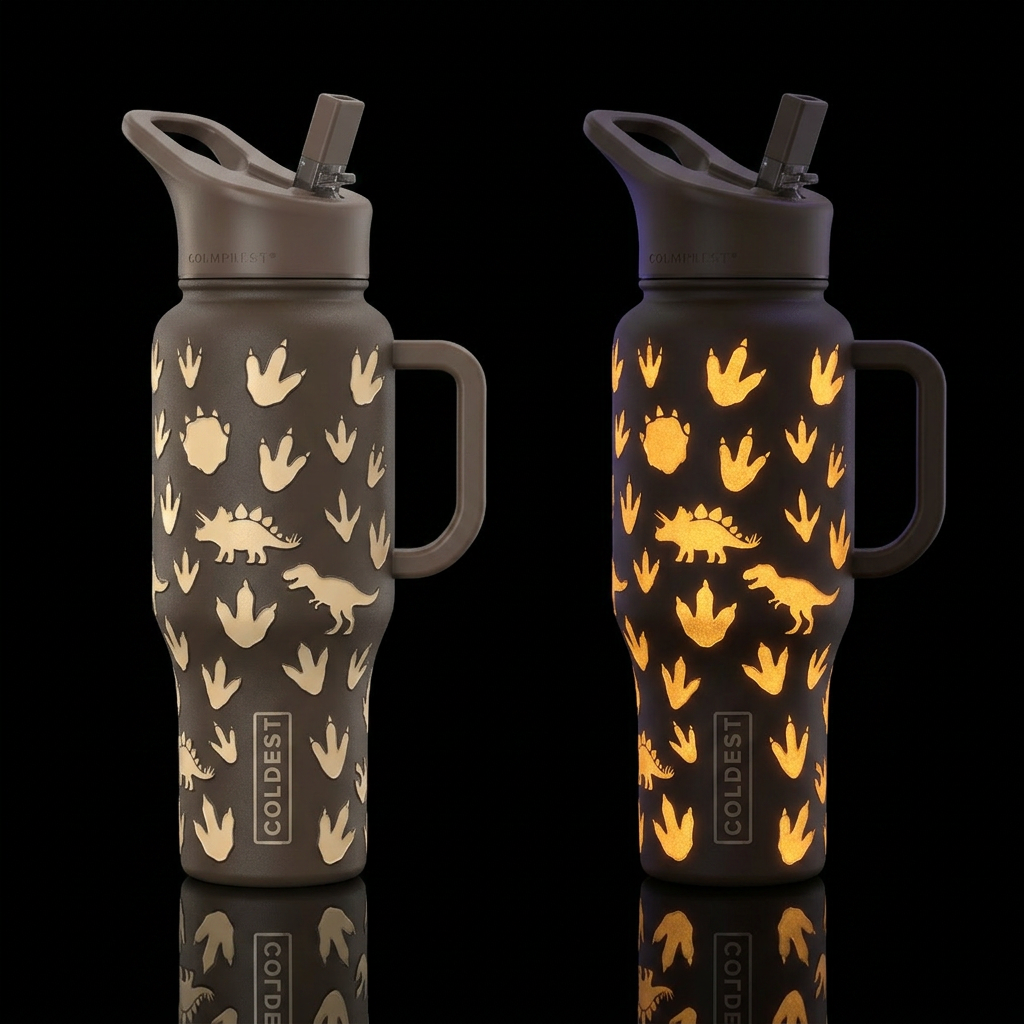 Fossil tracks water bottle design