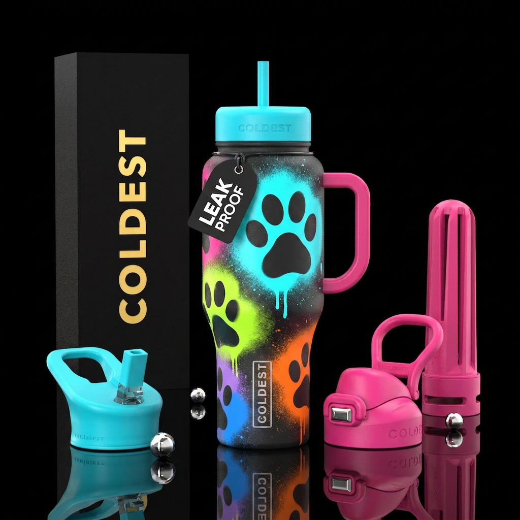 Neon Paws water bottle design